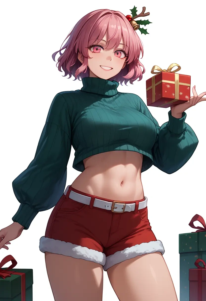 touhou,komeiji_satori,Christmas,red velvet shorts,turtleneck sweater  - 