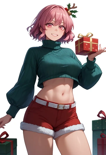 touhou,komeiji_satori,Christmas,red velvet shorts,turtleneck sweater  - AI generated anime art