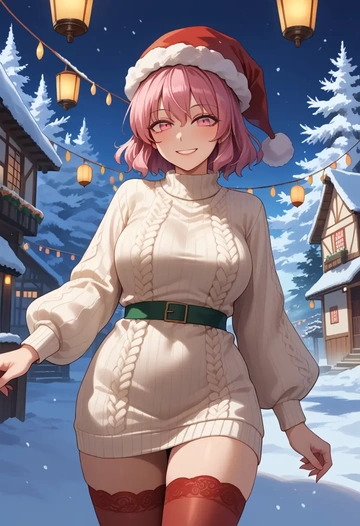 touhou,komeiji_satori,Christmas,sweater dress,stockings  - AI generated anime art