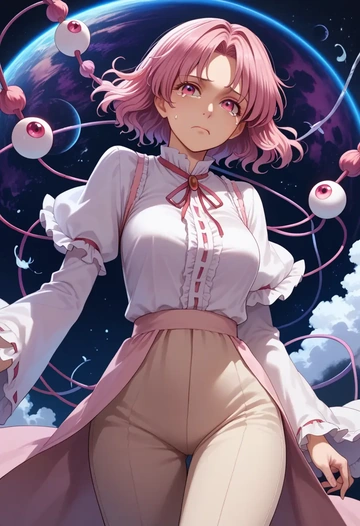 touhou,komeiji_satori,pants,wide-leg,strappy top  - AI generated anime art