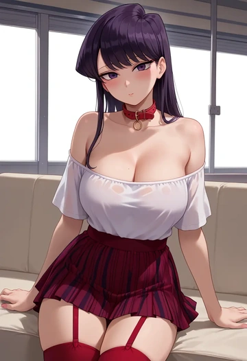 komi-san_wa_komyushou_desu,komi_shouko,collar,oversized,Thigh garters  - AI generated anime art