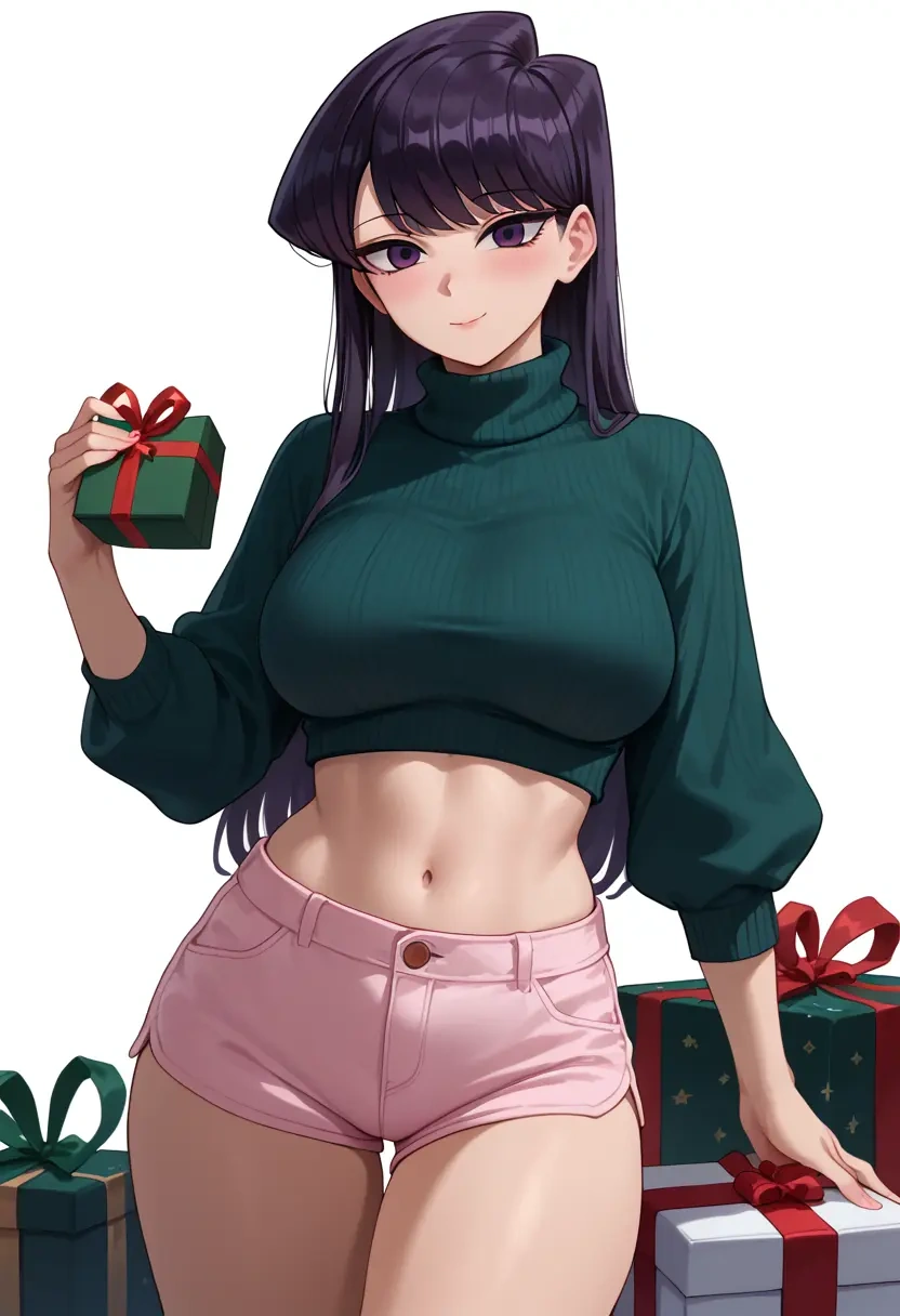 komi-san_wa_komyushou_desu,komi_shouko,Christmas,red velvet shorts,turtleneck sweater  - 