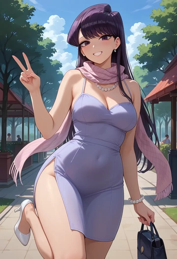 komi-san_wa_komyushou_desu,komi_shouko,spring,elegant woman,wrap dress  - AI generated anime art