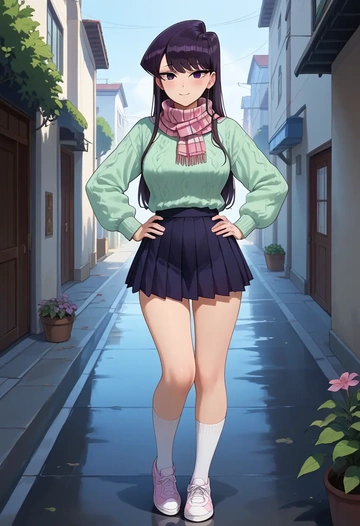 komi-san_wa_komyushou_desu,komi_shouko,spring,student uniform,knit sweater  - AI generated anime art