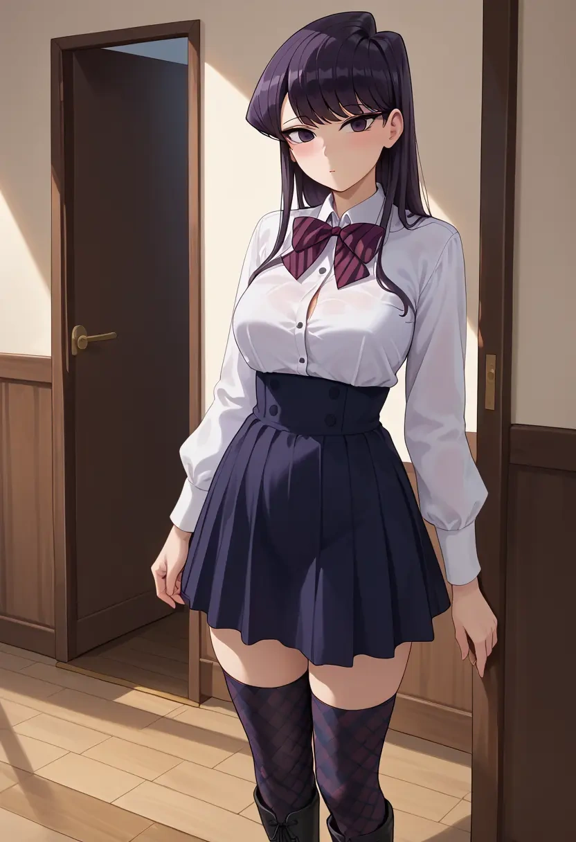 komi-san_wa_komyushou_desu,komi_shouko,shirt dress,belted,stockings  - 