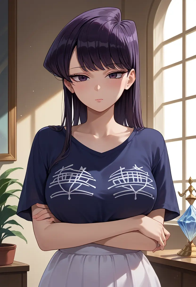 komi-san_wa_komyushou_desu,komi_shouko,handwritten script shirt,dolphin shorts  - 