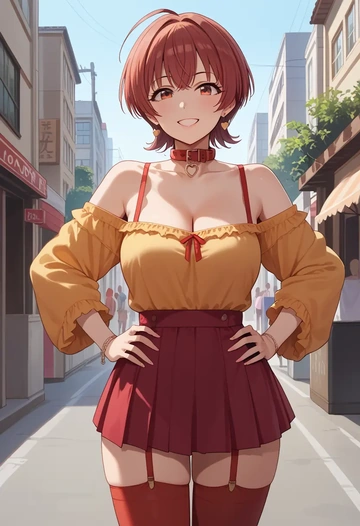 idolmaster,komiya_kaho,collar,oversized,Thigh garters  - AI generated anime art