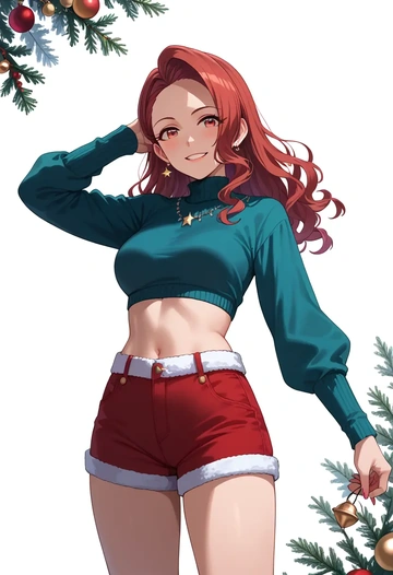 idolmaster,komiya_kaho,Christmas,red velvet shorts  - AI generated anime art