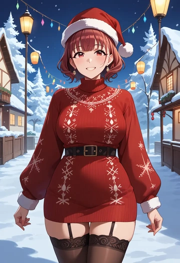 idolmaster,komiya_kaho,sweater,stockings,Thigh garters  - AI generated anime art