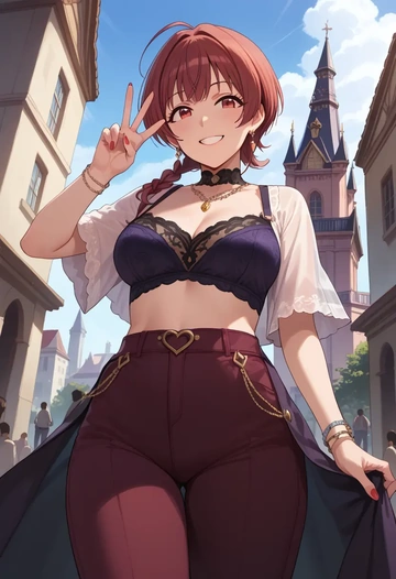 idolmaster,komiya_kaho,pants,wide-leg,strappy top  - AI generated anime art