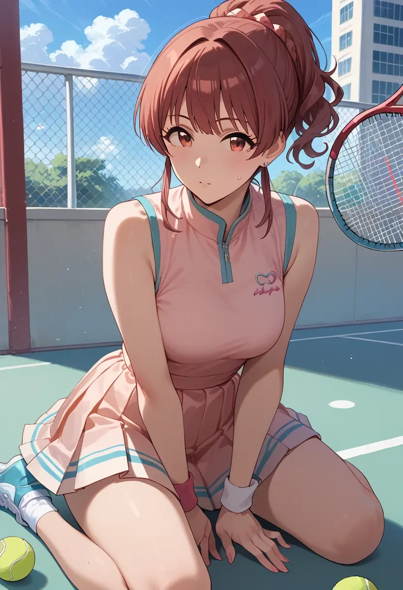 idolmaster,komiya_kaho,tennis dress,visor,trainers  - 