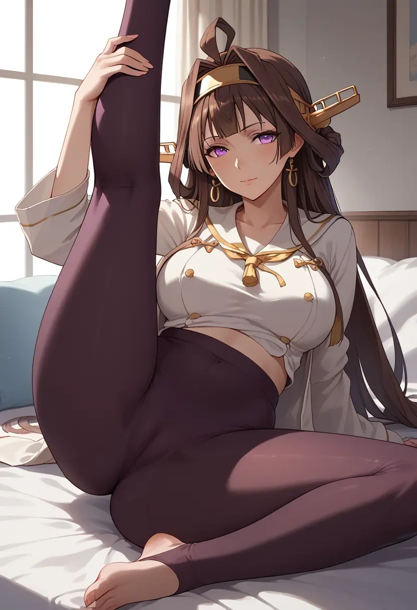 kantai_collection,kongou_(kancolle),yoga, leggings,spread legs,one leg up,sexy  - 