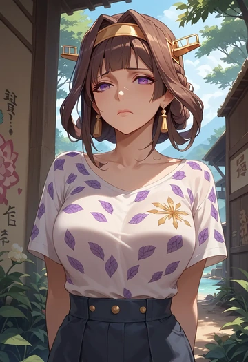 kantai_collection,kongou_(kancolle),silk graffiti shirt,dolphin shorts  - AI generated anime art