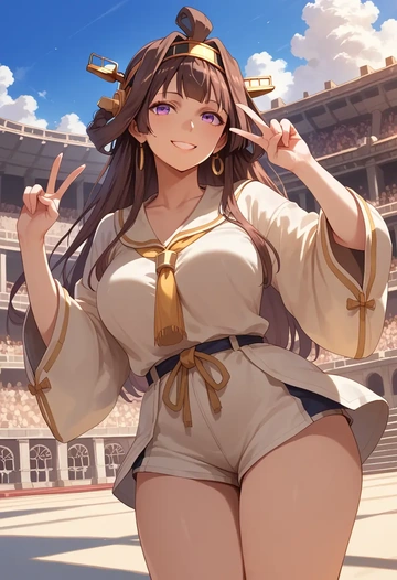 kantai_collection,kongou_(kancolle),graphic tee,shorts,sneakers  - AI generated anime art