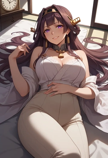 kantai_collection,kongou_(kancolle),pants,wide-leg,strappy top  - AI generated anime art