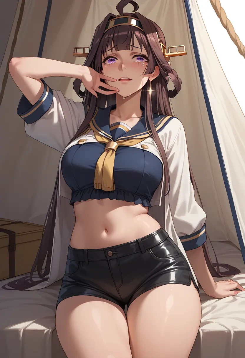 kantai_collection,kongou_kai_ni_(kancolle),leather,shorts,crop top  - 