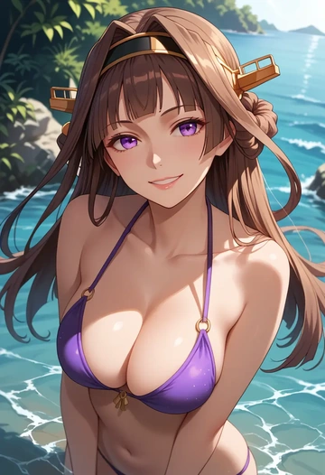 kantai_collection,kongou_kai_ni_(kancolle),bikini,rainbow-colored,sexy  - AI generated anime art