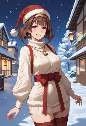 kantai_collection,kongou_kai_ni_(kancolle),Christmas,sweater dress,stockings  - AI generated anime art