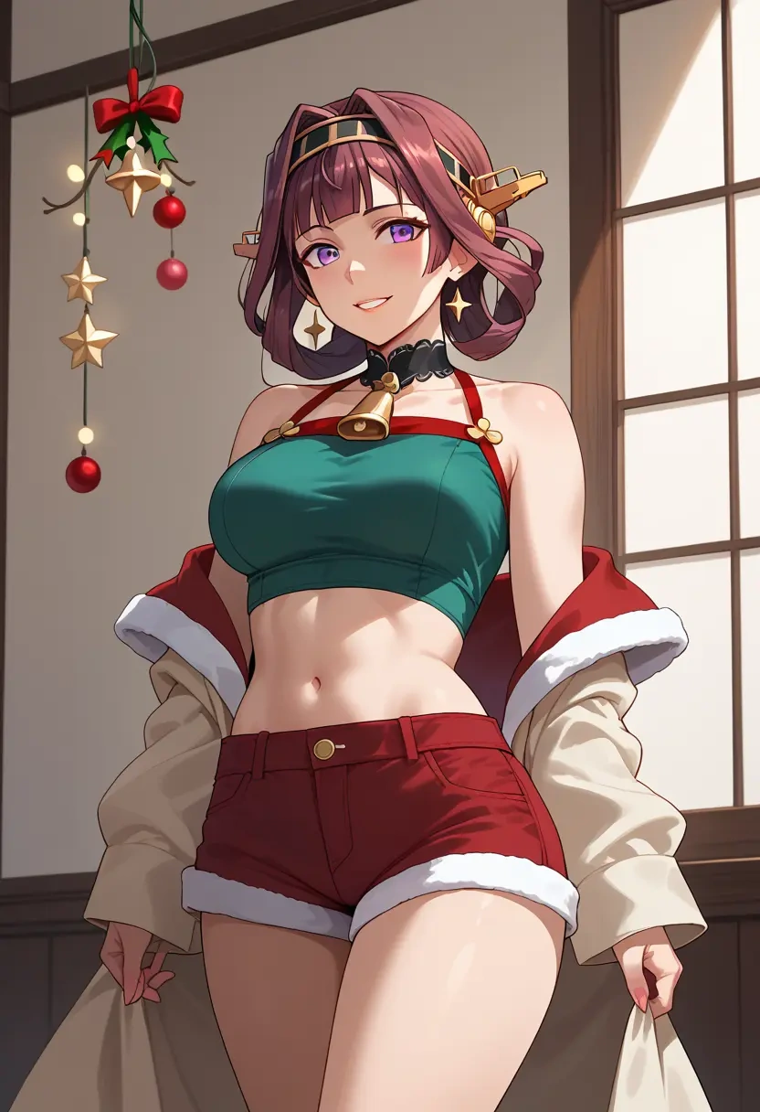 kantai_collection,kongou_kai_ni_(kancolle),Christmas,red velvet shorts  - 