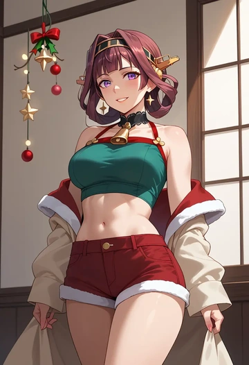 kantai_collection,kongou_kai_ni_(kancolle),Christmas,red velvet shorts  - AI generated anime art