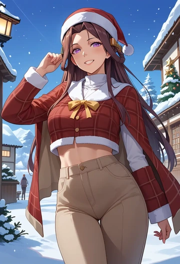 kantai_collection,kongou_kai_ni_(kancolle),Christmas,plaid trousers  - AI generated anime art