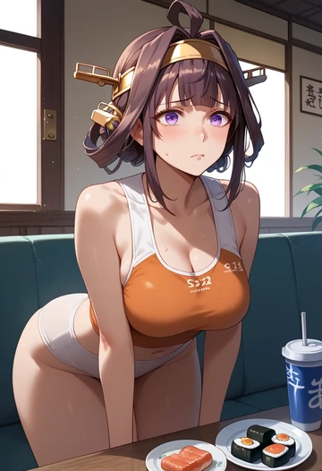 kantai_collection,kongou_kai_ni_(kancolle),tankini top,board shorts  - AI generated anime art