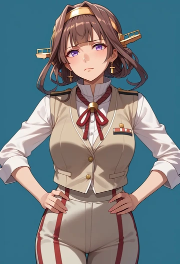 kantai_collection,kongou_kai_ni_(kancolle),vest,quilted,jogger pants  - AI generated anime art