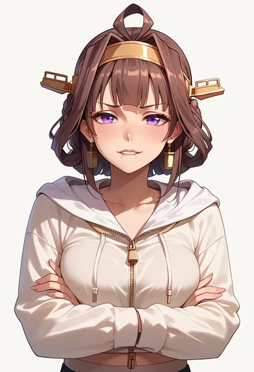 kantai_collection,kongou_kai_ni_(kancolle),crop hoodie,shorts  - AI generated anime art