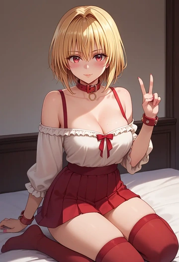 to_love-ru,konjiki_no_yami,blushing,collar,Thigh garters  - AI generated anime art