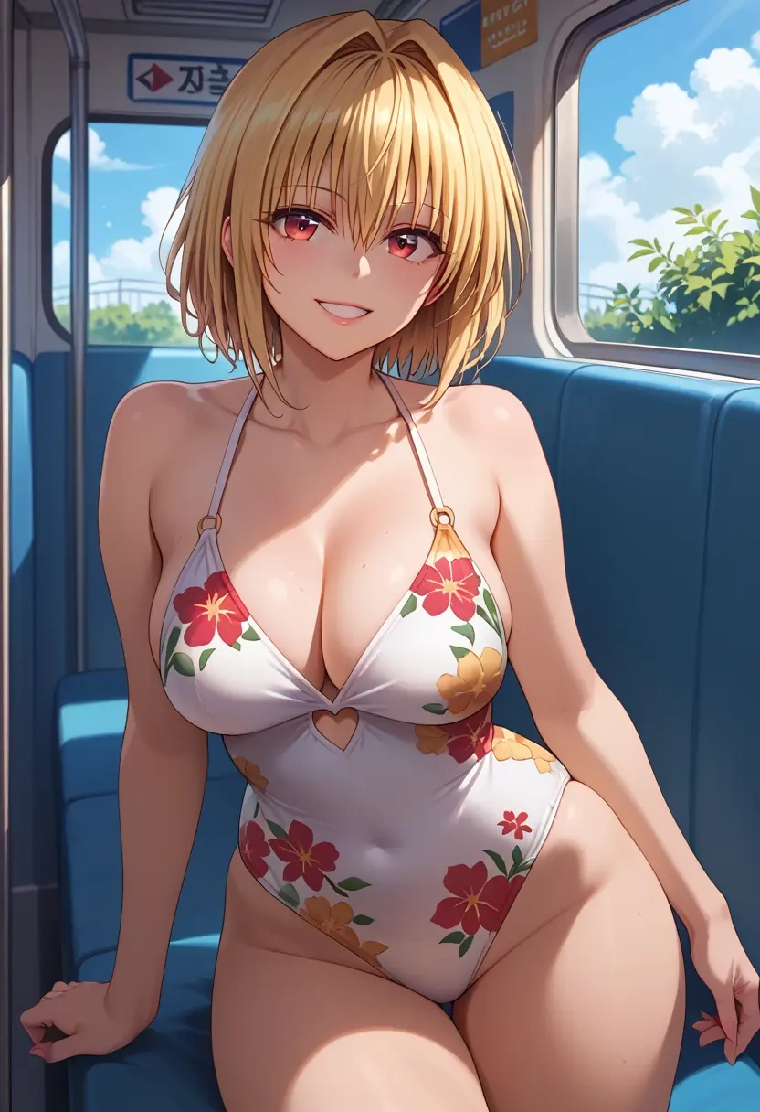 to_love-ru,konjiki_no_yami,swimsuit,floral print  - 