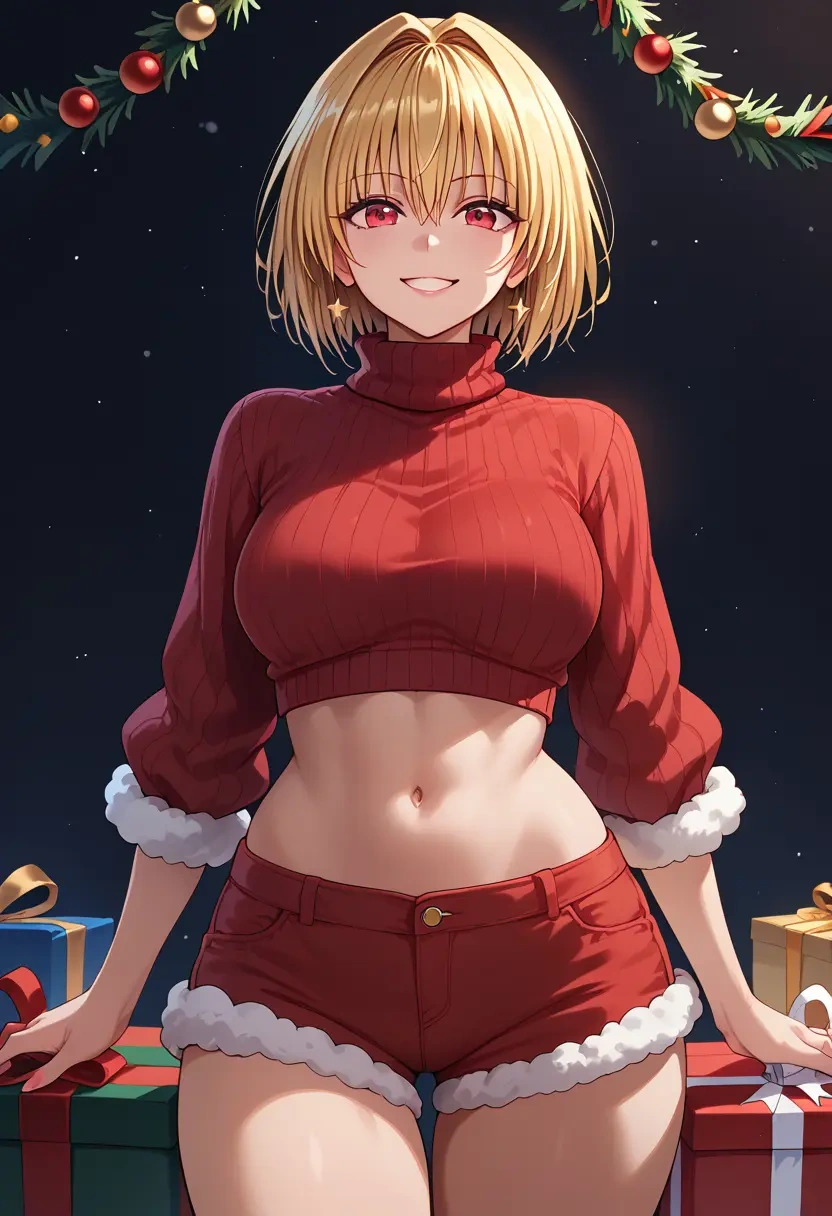 to_love-ru,konjiki_no_yami,Christmas,red velvet shorts,turtleneck sweater  - 