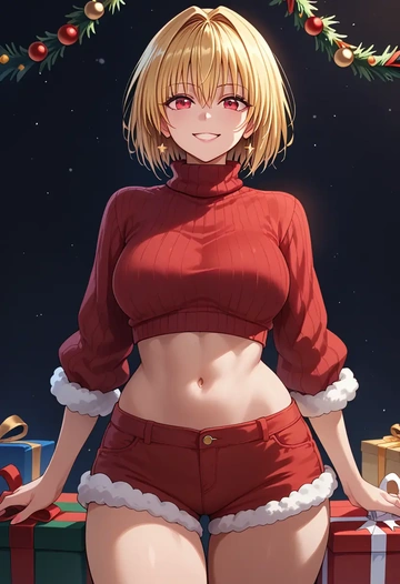 to_love-ru,konjiki_no_yami,Christmas,red velvet shorts,turtleneck sweater  - AI generated anime art