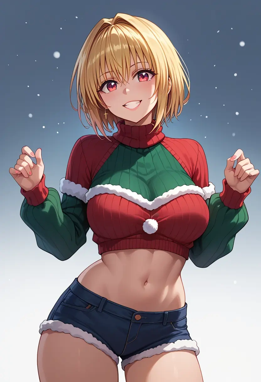 to_love-ru,konjiki_no_yami,Christmas,red velvet shorts,turtleneck sweater  - 