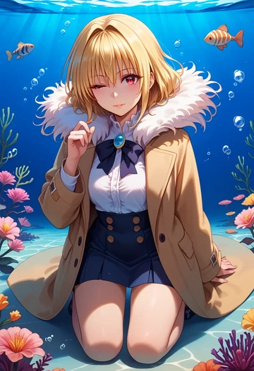 to_love-ru,konjiki_no_yami,coat,fur-collar,tailored trousers  - AI generated anime art