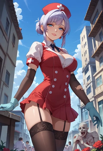 zombie_land_saga,konno_junko,nurse pantyhose,mini skirt, sexy  - AI generated anime art