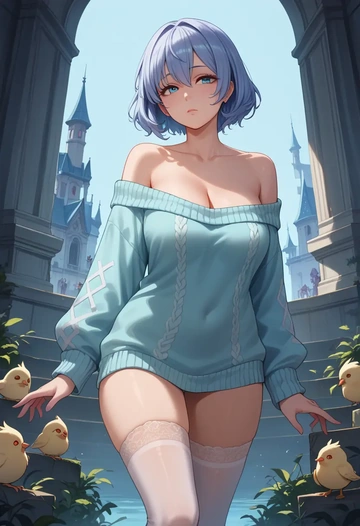 zombie_land_saga,konno_junko,off-shoulder,sweater  - AI generated anime art