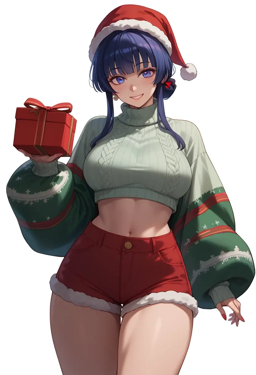 zombie_land_saga,konno_junko,Christmas,red velvet shorts,turtleneck sweater  - 