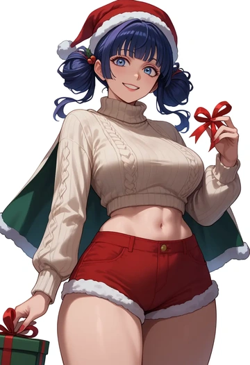 zombie_land_saga,konno_junko,Christmas,red velvet shorts,turtleneck sweater  - AI generated anime art