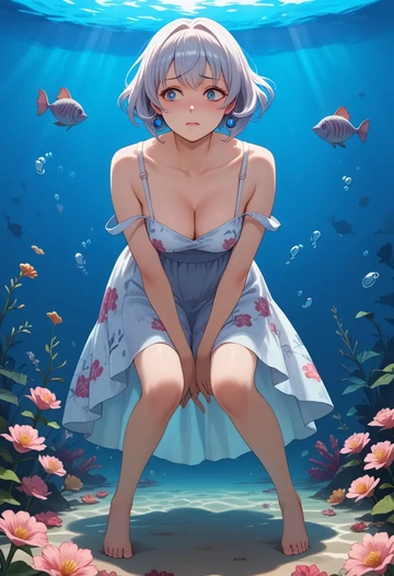 zombie_land_saga,konno_junko,silk slip dress,floral prints  - AI generated anime art