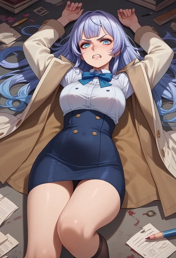 zombie_land_saga,konno_junko,coat,long,double-breasted,pencil skirt  - AI generated anime art