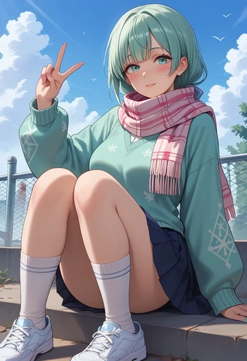 zombie_land_saga,konno_junko,spring,student uniform,knit sweater  - AI generated anime art