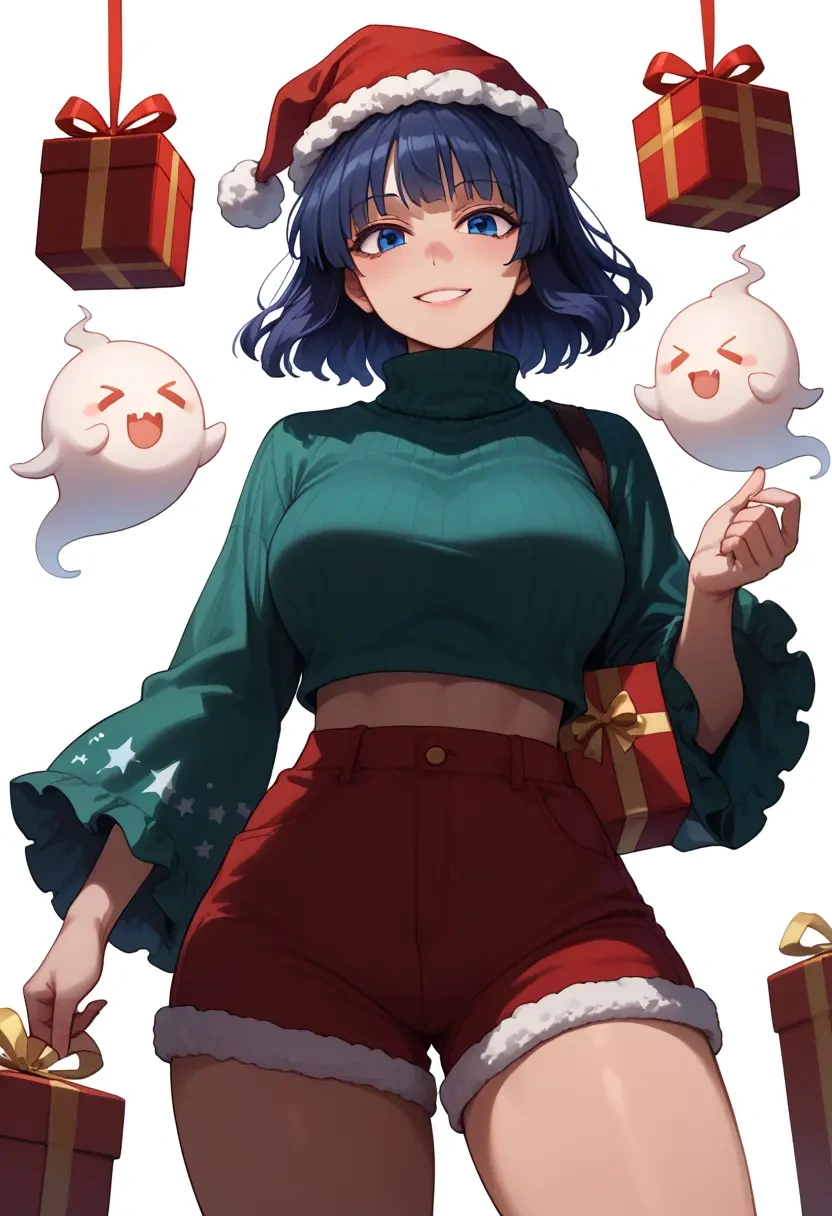 touhou,konpaku_youmu_(ghost),Christmas,red velvet shorts,turtleneck sweater  - 