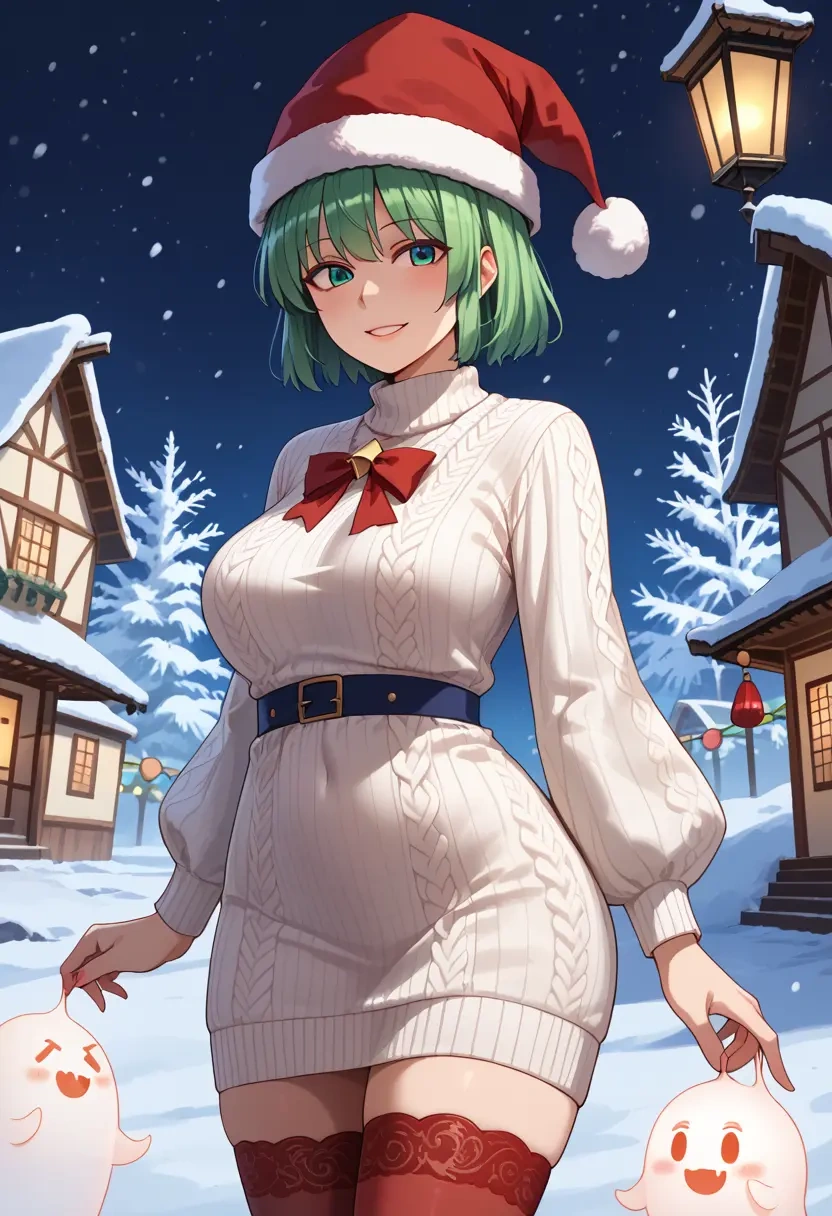 touhou,konpaku_youmu_(ghost),Christmas,sweater dress,stockings  - 