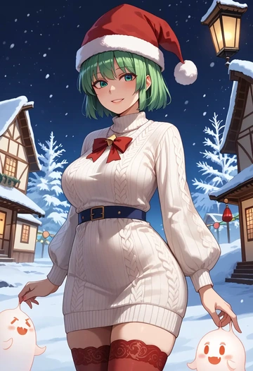 touhou,konpaku_youmu_(ghost),Christmas,sweater dress,stockings  - AI generated anime art