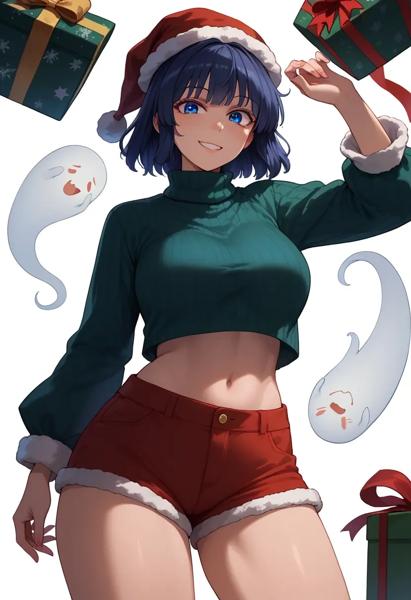 touhou,konpaku_youmu_(ghost),Christmas,red velvet shorts,turtleneck sweater  - 