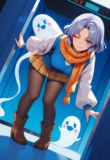 touhou,konpaku_youmu_(ghost),winter,student uniform,down jacket  - AI generated anime art