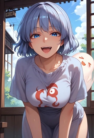 touhou,konpaku_youmu_(ghost),handwritten script shirt,dolphin shorts  - AI generated anime art