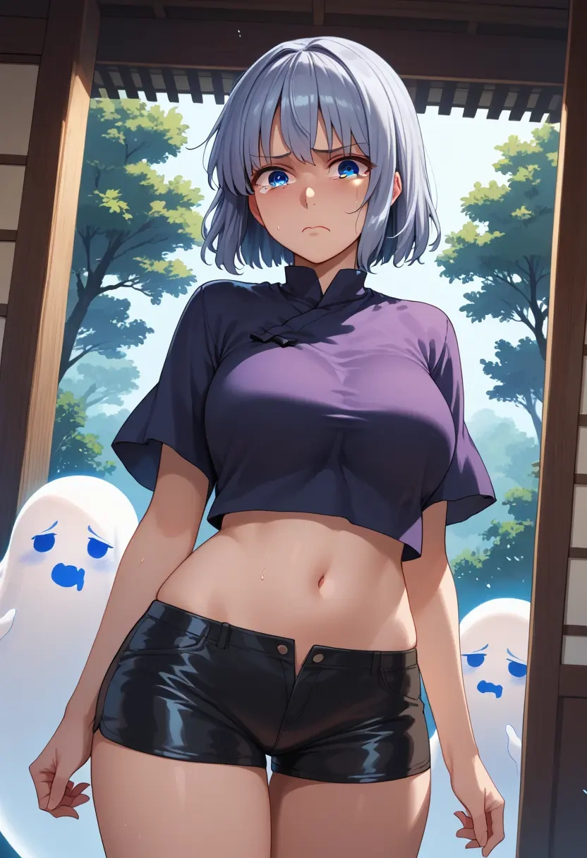 touhou,konpaku_youmu_(ghost),leather,shorts,crop top  - 