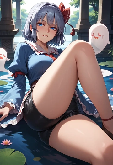 touhou,konpaku_youmu_(ghost),leather,shorts  - AI generated anime art