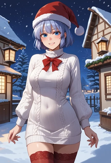 touhou,konpaku_youmu,Christmas,sweater dress,stockings  - AI generated anime art